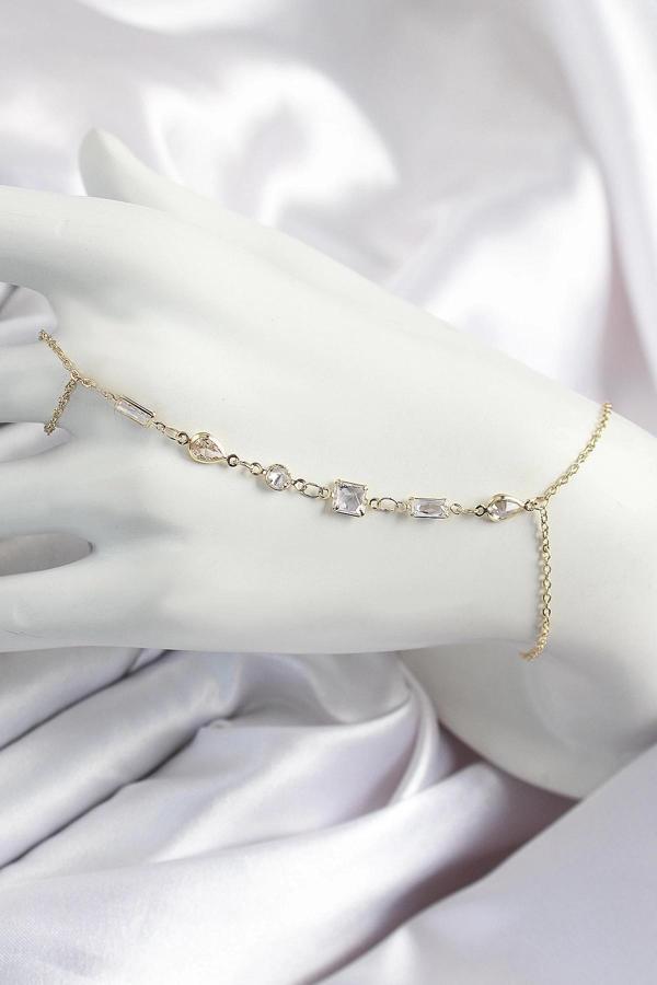 Pirinç Zirkon Taşlı Y Model Gold Renk Kadın Şahmeran - Image 1
