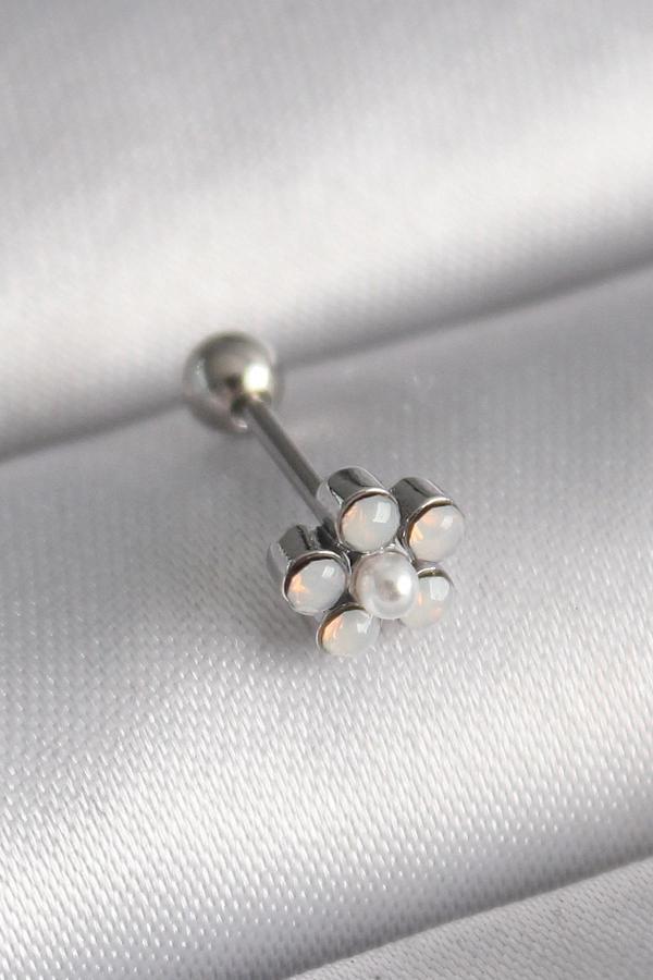 316L Çelik Gümüş Renk Zirkon Taşlı Çiçek Model Tragus Piercing - Image 1