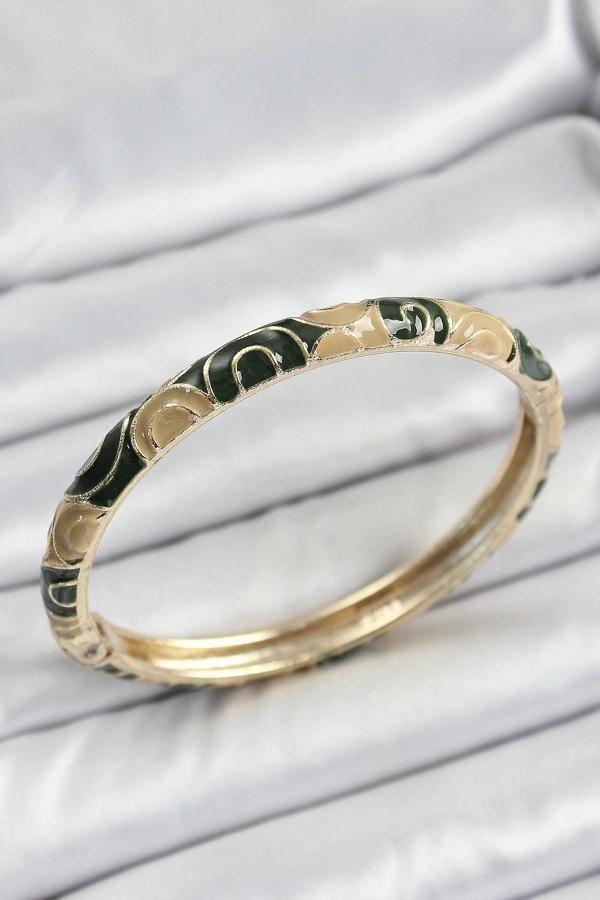 Mineli Pirinç Siyah ve Kahverengi Motifli Kadın Kelepçe - Image 1