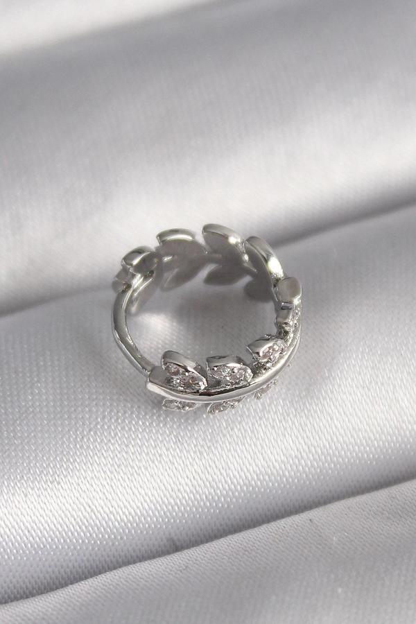 316L Çelik Gümüş Renk Zirkon Taşlı Yaprak Model Tragus Piercing - Image 1