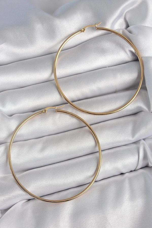 316 Çelik Gold Renk 63 mm Halka Model Kadın Küpe - Image 1