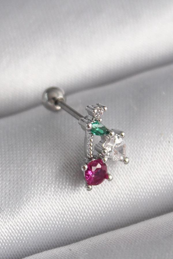 316L Çelik Gümüş Renk Zirkon Taşlı Tragus Piercing - Image 1