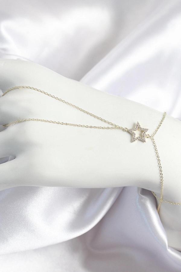 Pirinç Zirkon Taşlı Yıldız Model Gold Renk Kadın Şahmeran - Image 1