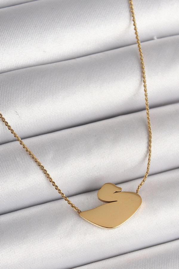 316L Çelik Gold Renk Zincir Kuğu Model Kadın Kolye - Image 1