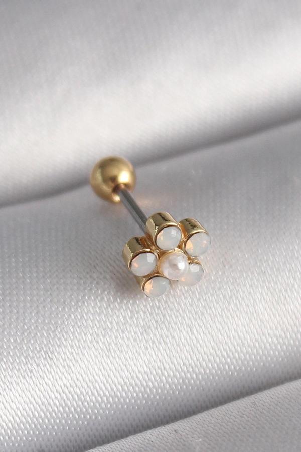 316L Çelik Gold Renk Zirkon Taşlı Çiçek Model Tragus Piercing - Image 1