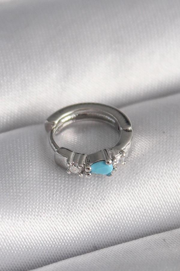 316L Çelik Gümüş Renk Zirkon Taşlı Mavi Boncuk Detay Tragus Piercing - Image 1