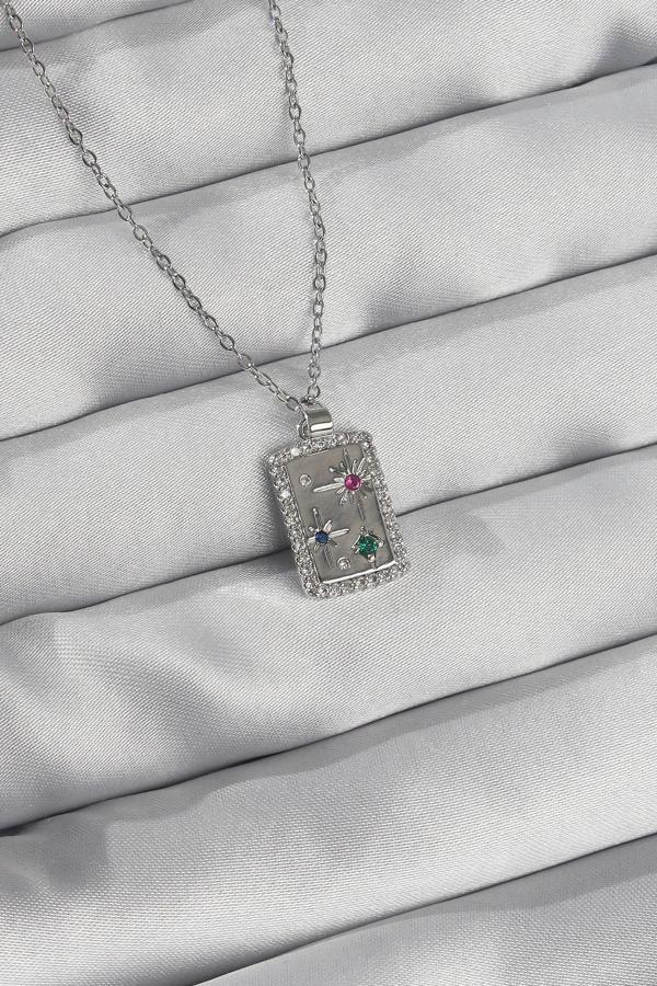 316L Çelik Zincir Gümüş Renk Renkli Zirkon Taşlı Vintage Kolye - Image 1