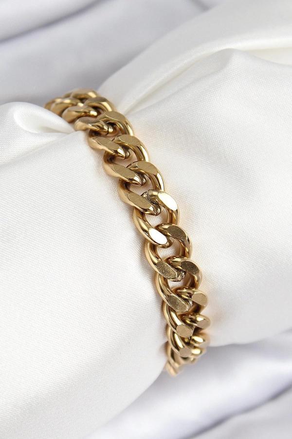 316L Çelik Klasik Kalın Zincir Model Gold Renk Kadın Bileklik - Image 1