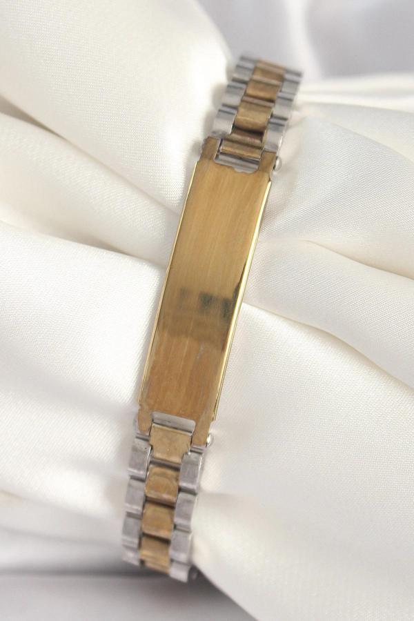 316L Çelik Gold Gümüş Renk Zincir Künye Model Erkek Bileklik - Image 1