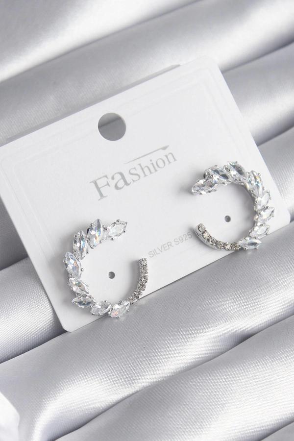 Pirinç Gümüş Renk Zirkon Taşlı Kadın Küpe - Image 1