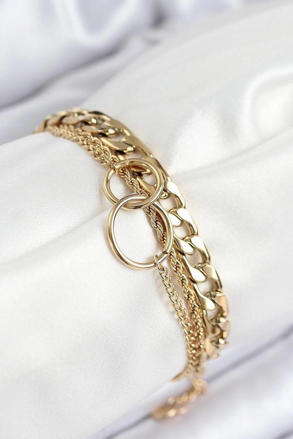 316L Çelik Çoklu Görünüm Geçmeli Halka Model Gold Renk Kadın Bileklik - Image 1
