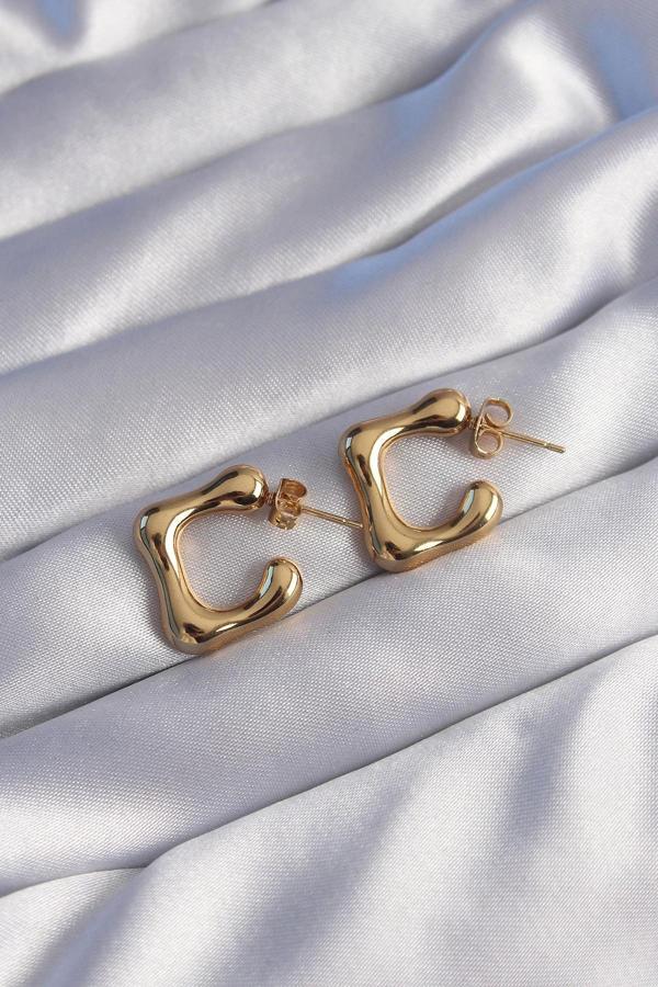 316L Çelik Gold Renk İçi Boş Bubble Kalp Küpe - Image 1