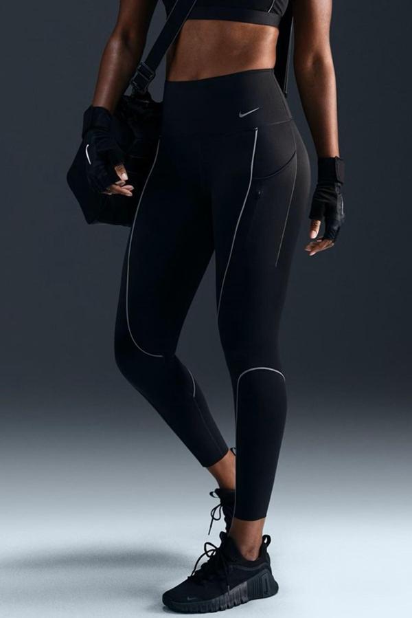 Nike Go High Waisted 7/8 Leggings with Pockets Kadın Yüksek Bel Toparlayıcı 6 Cepli Tayt Siyah - Image 1
