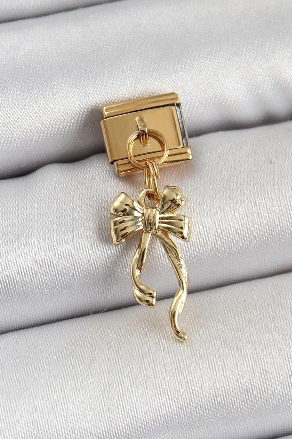 316L Çelik Sallantılı Uzun Fiyonk Model Gold Renk Nomination Charm - Image 1
