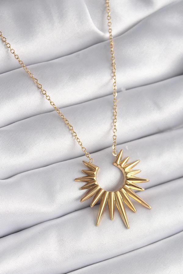 316L Çelik Gold Renk Güneş Model Vintage Kadın Kolye - Image 1