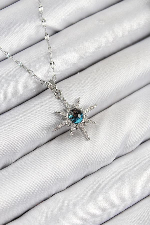 316L Çelik Zirkon Taşlı Kutup Yıldızı Model Gümüş Renk Kadın Kolye - Image 1