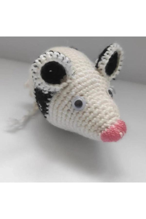 Çotanaklar Kafes Fare Kedi Oyuncağı El Örgüsü Oyuncak Fare Beyaz Siyah 7-9 Cm - Image 1