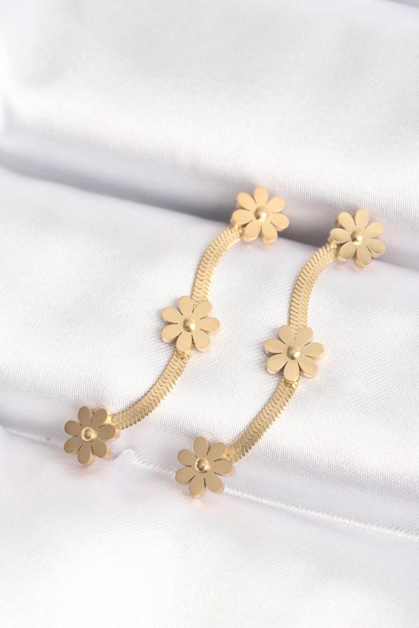 316L Çelik Gold Renk İtalyan Zincir Papatya Küpe - Image 1