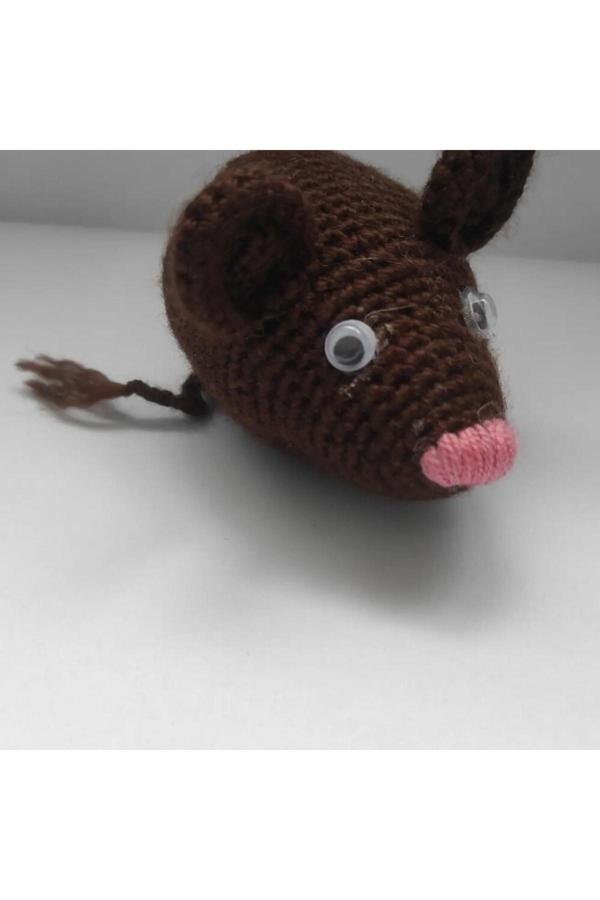 Çotanaklar Kafes Fare Kedi Oyuncağı El Örgüsü Oyuncak Fare Kahve 7-9 Cm - Image 1
