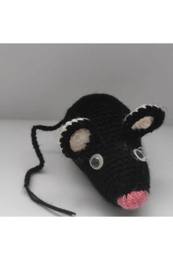 Çotanaklar Kafes Fare Kedi Oyuncağı El Örgüsü Oyuncak Fare Siyah 7-9 Cm - Image 1