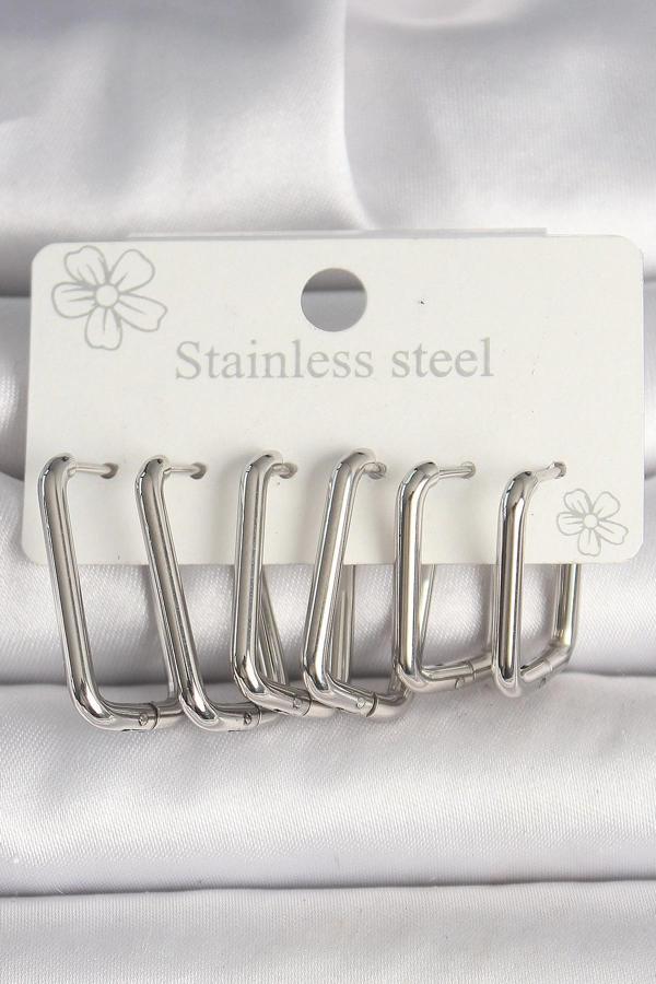 316L Çelik Gümüş Renk Kare Model Kadın Küpe Seti - Image 1