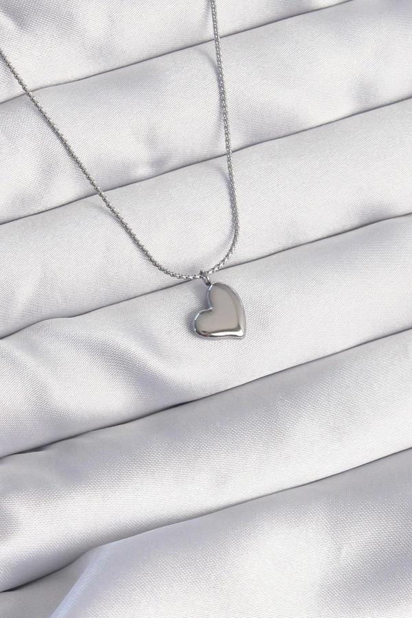 316L Çelik Gümüş Renk Minimal Kalp Tasarımlı Kolye - Image 1