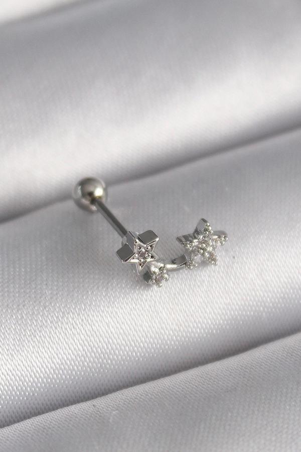 316L Çelik Gümüş Renk Zirkon Taşlı Yıldız Tragus Piercing - Image 1
