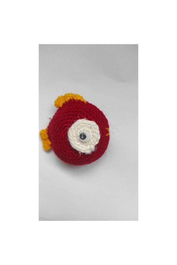 Çotanaklar Kafes Kedi Oyuncağı El Örgüsü Oyuncak Balık Bordo 7-9 Cm - Image 1