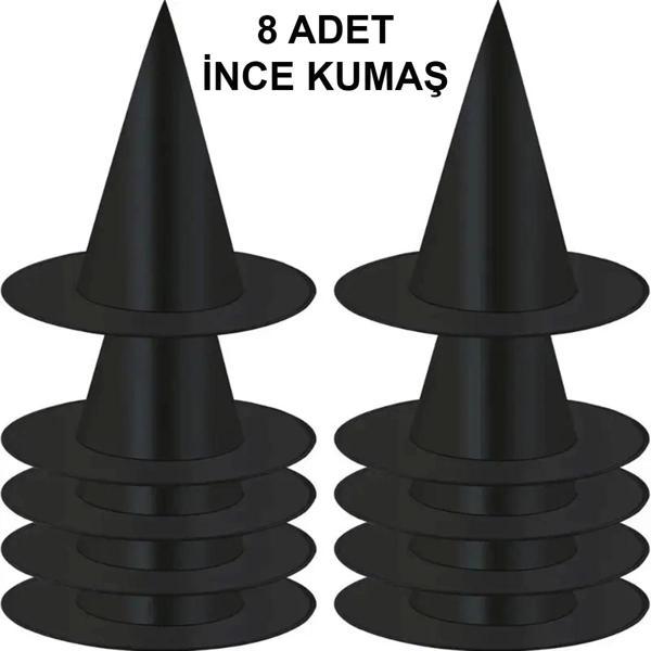 8 Adet Siyah Cadı Şapkası – Yetişkin  Çocuk Kostüm Aksesuarı - Image 1