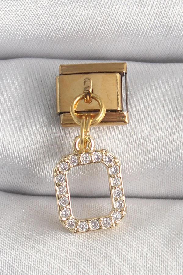 316L Çelik Gold Renk Sallantı Kare Zirkon Taşlı Nomination Charm - Image 1