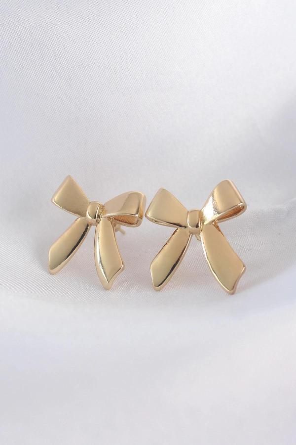 Pirinç Gold Renk Düz Plaka Fiyonk Küpe - Image 1