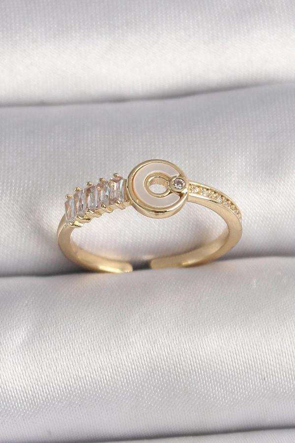 Pirinç Gold Renk Zirkon Taşlı Ayarlanabilir Kadın Yüzük - Image 1