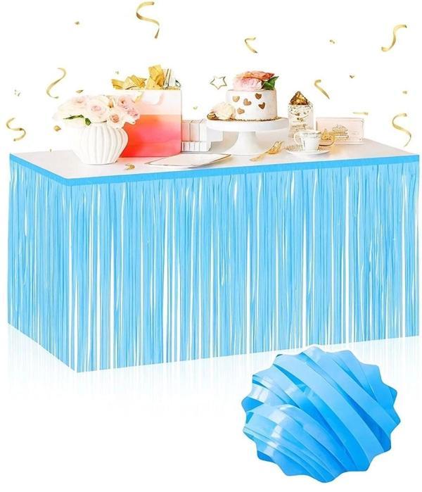 Kendinden Yapışkanlı Makaron Mavi Püsküllü Masa Eteği – 75 X 275 Cm Parti Süslemesi - Image 1