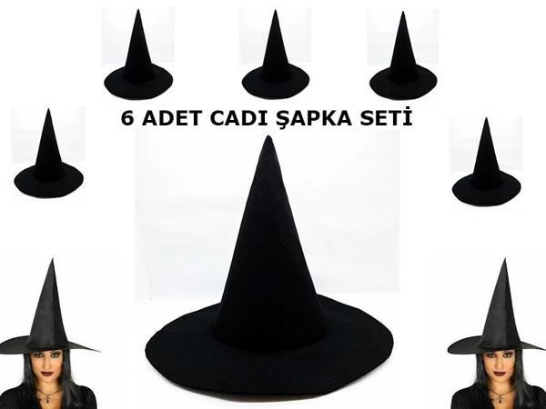 Siyah Cadı Şapkası Keçe Yetişkin Boy 6 Adet - Image 1