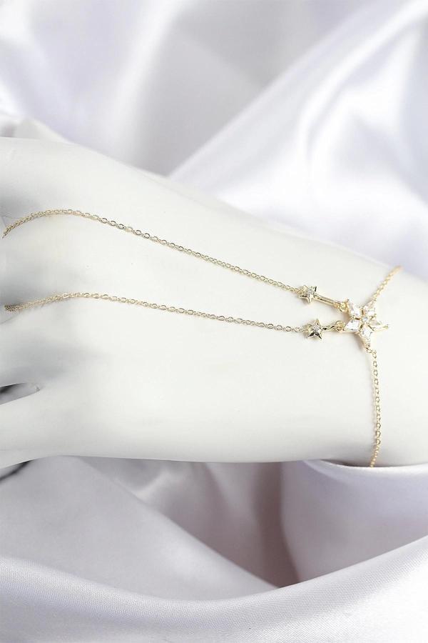 Pirinç Zirkon Taşlı Yıldız Model Gold Renk Şahmeran - Image 1