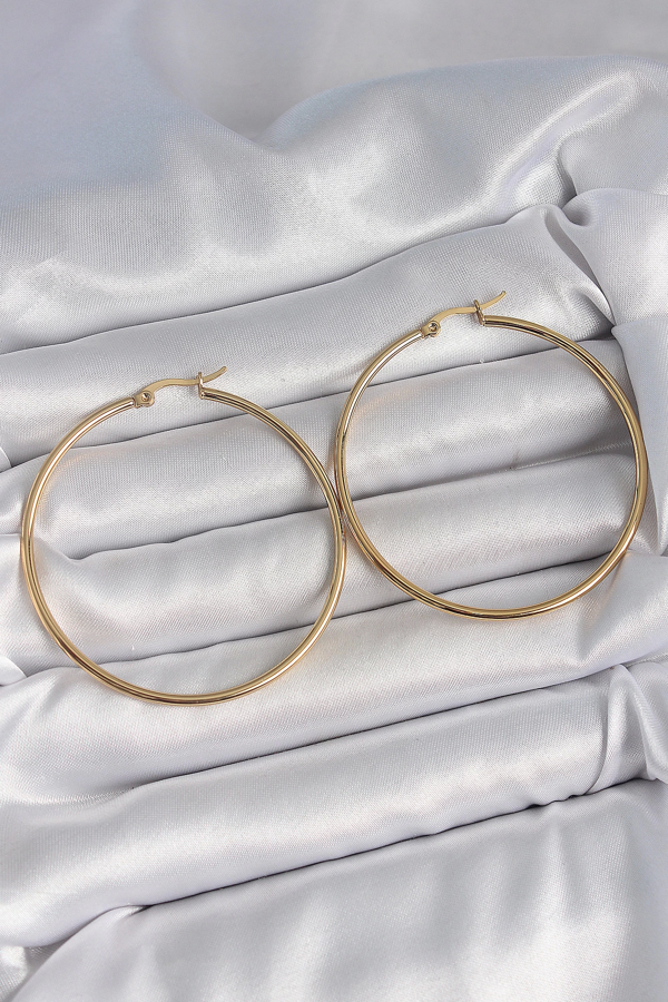 316 Çelik Gold Renk 53 mm Halka Model Kadın Küpe - Image 1