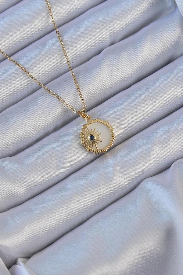 316L Çelik Altın Renk Zirkon Taşlı Mineli Kutup Yıldızı Kolye - Image 1