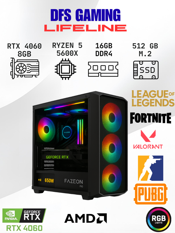 DFS Gaming LIFELINE RYZEN 5 5600X-B550M-RTX 4060 8GB-16GB RAM-512GB M.2 SSD-OYUNCU BİLGİSAYARI - Image 1