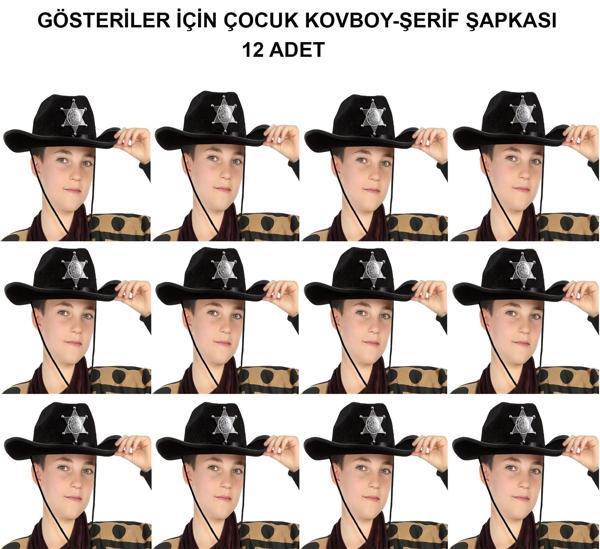Kovboy Şerif Şapkası Siyah 12 Adet - Kostüm, Parti Ve Gösteri Şapkası - Image 1