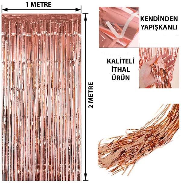 Rose Gold Püsküllü Kapı Perdesi - Parti, Bekarlığa Veda, Doğum Günü 1x2 M - Image 1