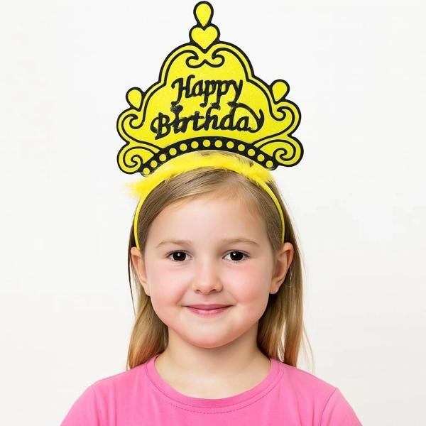 Sarı Happy Birthday Prenses Tacı – Doğum Günü Taç Aksesuarı - Image 1