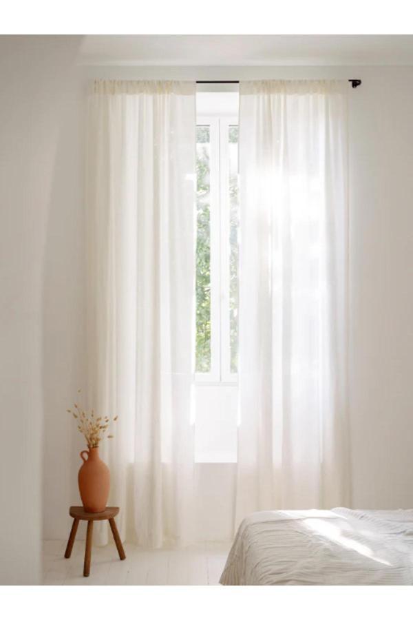 Kütükhouse Keten Perde Beyaz Çubuk Cepli 130X275 Cm - Image 1