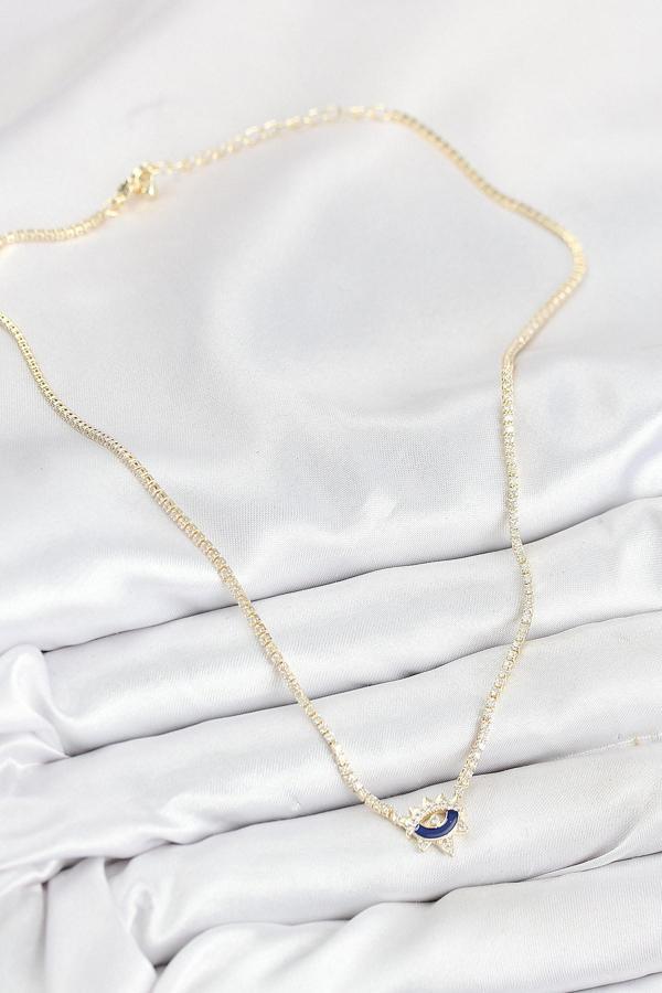 Zarif Kadın için Golden Pirinç Zirkonlu Su Yolu Göz Stil Kolye - Image 1