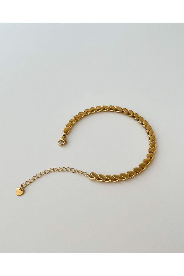 Eyla Collection Çelik Arpa Model Bileklik - Altın Renk Detaylı - Image 1