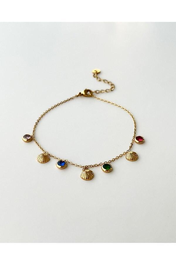 Eyla Collection Çelik Charmlı Halhal – Altın Renkli, Suya Dayanıklı - Image 1