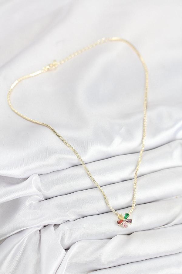 Zarif Kadın için Golden Pirinç Zirkonlu Su Yolu Çiçekli Kolye - Image 1