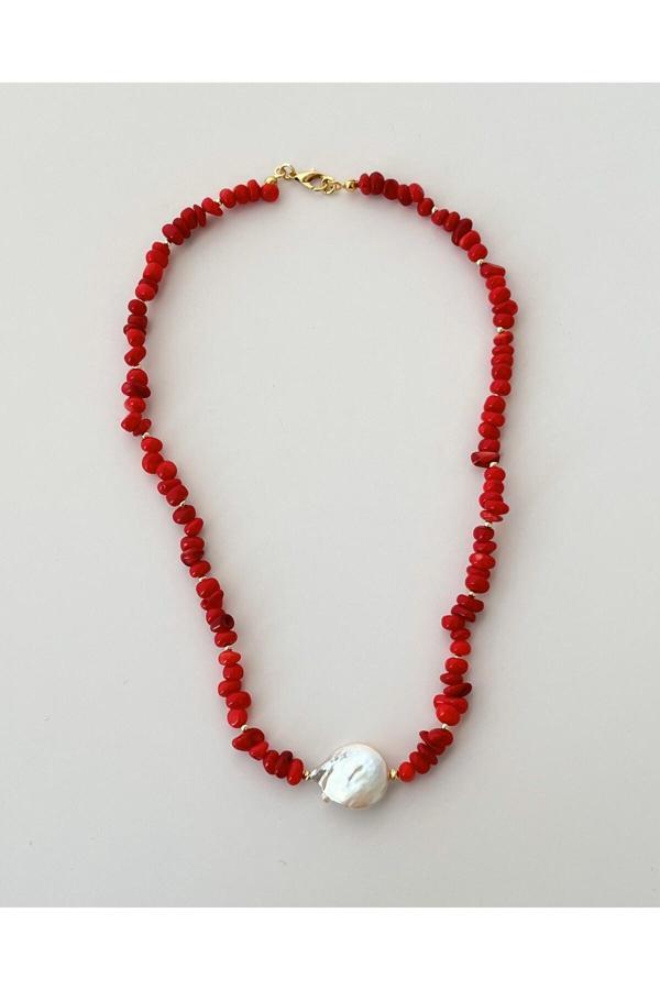 Eyla Collection Hakiki Mercan & Barok Inci Kolye - Image 1
