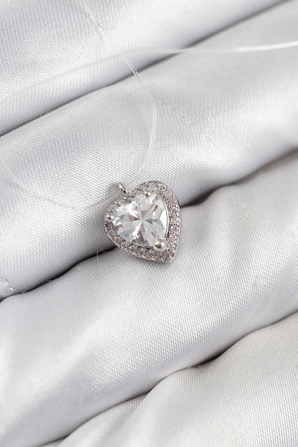 Misineli Kalp Model Gümüş Renk Hayalet Kolye - EBJ250902W37595 - Image 1