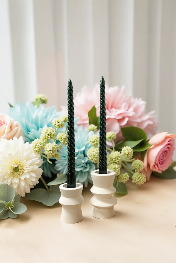 Floral Burgulu Şamdan Mumu 2'li Koyu Yeşil - Image 1