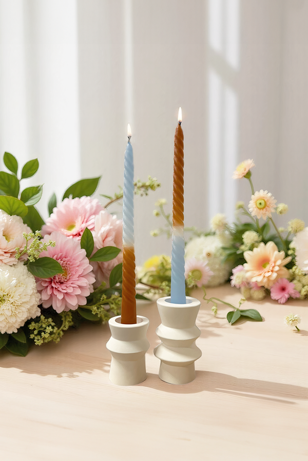 Floral Burgulu Şamdan Mumu 2'li Renkli - Image 1